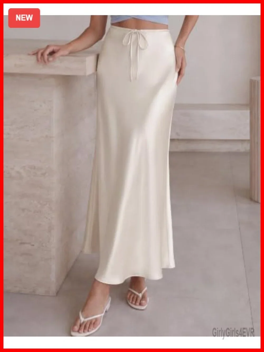 Women Satin Silk Maxi Skirt Drawstring High Waisted Flowy A-Line